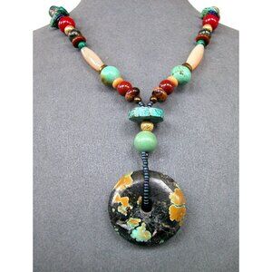 Multicolor Gemstone Beaded Necklace With Round Pendant